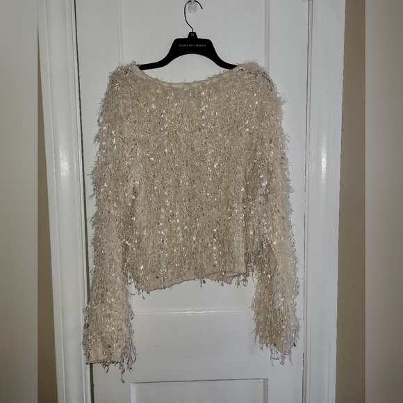 Akira Cream Sequin Fringe Sweater - Picture 7 of 7